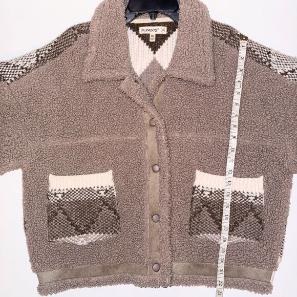 BLANKNYC Sherpa Button Front Jacket Comfort Queen Taupe Teddy Coat Knit Back XS - Picture 10 of 14
